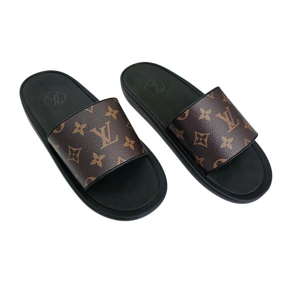 Louis Vuitton Sunbath Flat Slide Sandal Size 40 US 10 Brown LV Monogram Rubber - Picture 1 of 8